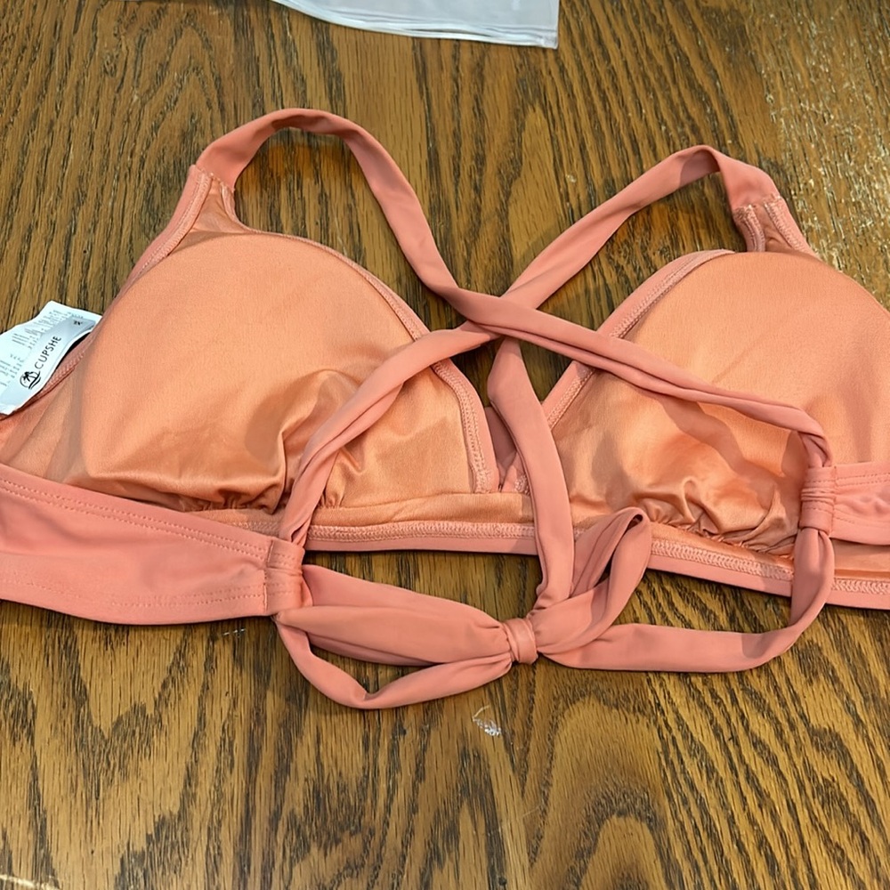 Cupshe Coral Twist Bikini Top with Tropical Print High Waist Bottoms - Picture 3 of 3
